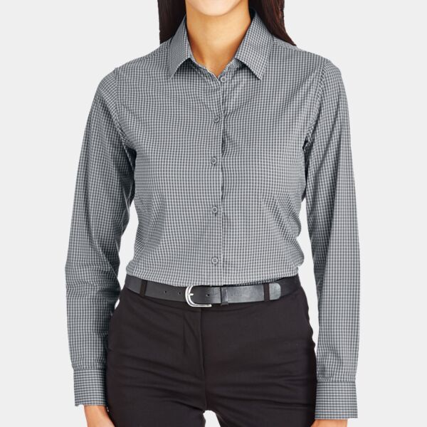 CrownLux Performance® Ladies' Tonal Mini Check Woven Shirt Thumbnail