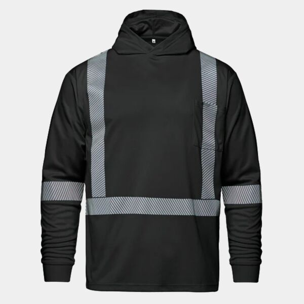 Long Sleeve Hi-VIS Hooded T-Shirt with Segmented Stripes Thumbnail